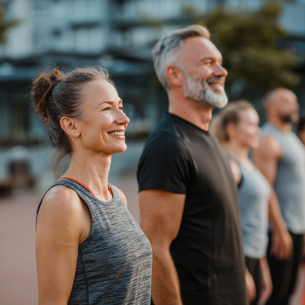 Romanian fitness enthusiasts demonstrating hexagonal training methodology in a modern wellness center
